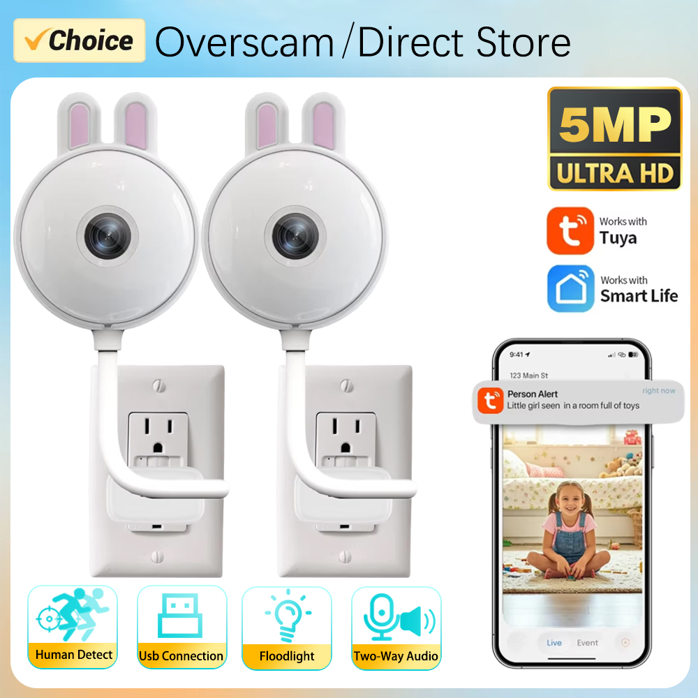 Home Security Flood Lights - Mini Tuya Indoor USB-Glühbirnen-WLAN-Kamera 5MP Kabellose